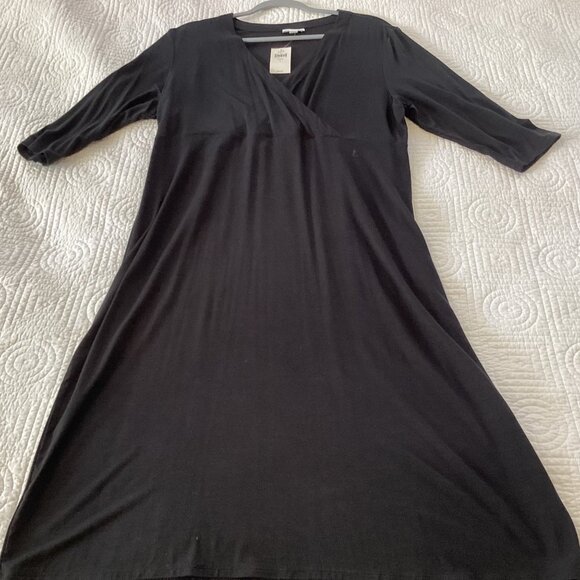 NWT J.Jill Black Midi Dress Size L Stretchy Knit Rayon Crossover Casual Surplice - Picture 10 of 12